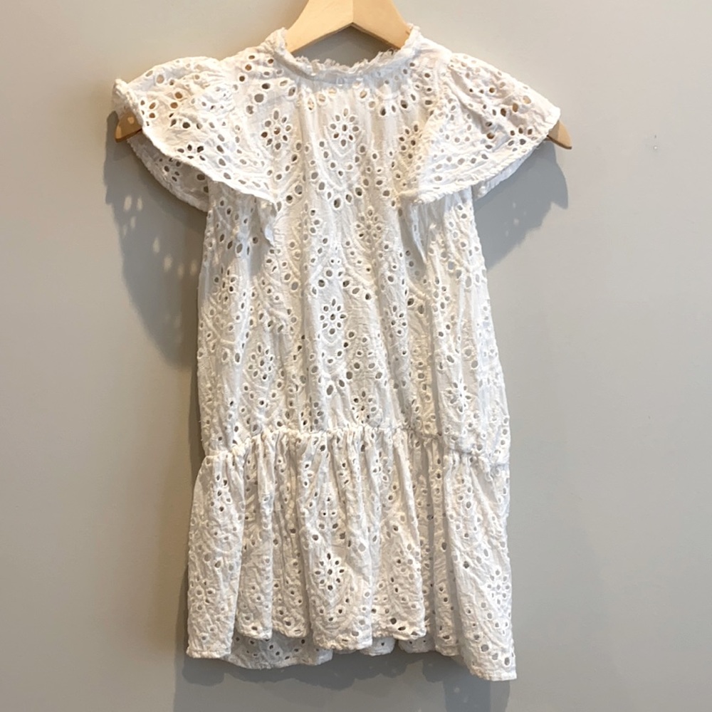 Flutter sleeve peplum eyelet off white blouse